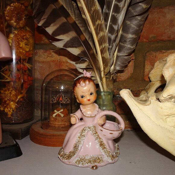 Vintage Ucagco Ceramic Women in Pink Dress w/ Basket Figurine antique lady - Picture 9 of 16